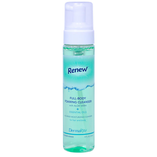 DermaRite Renew Full Body Foaming Cleanser - 8 Oz - Moisturizing Perineal Cleanser with Aloe Vera and Essential oils, Mild, Rins