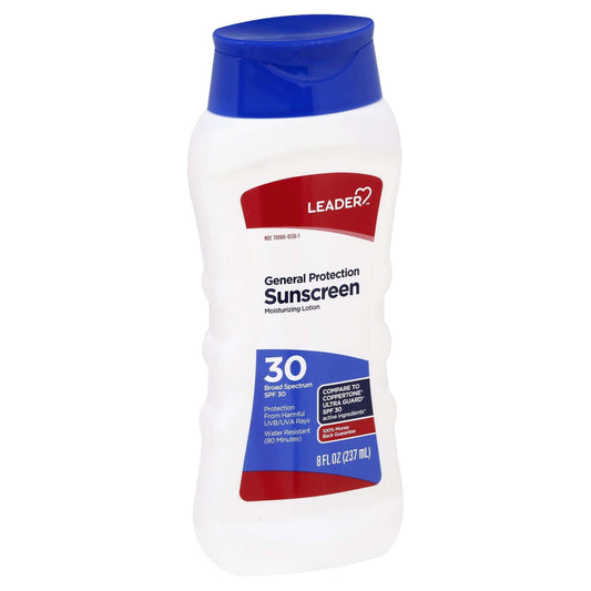 Leader General Protection Sunscreen Lotion Broad Spectrum Spf 30, Water Resistant Moisturizing Lotion, 8 Ounce, Pack Of 3