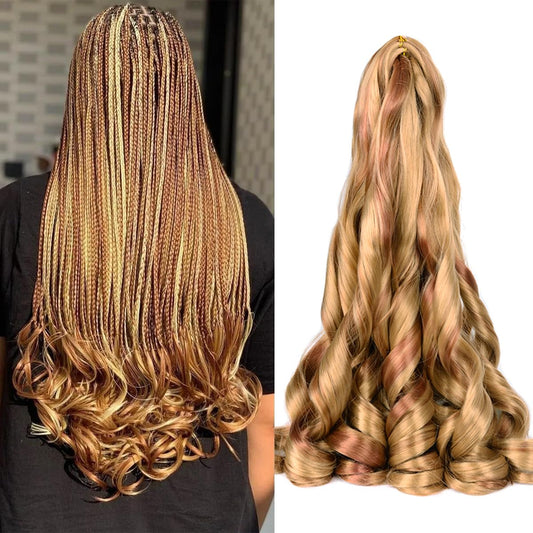 French Curly Braiding Hair For Box Braids P27/30 Braiding Hair 8 Packs 16 Inch 75G/Pack Crochet Braids Spanish Curly Synthetic S