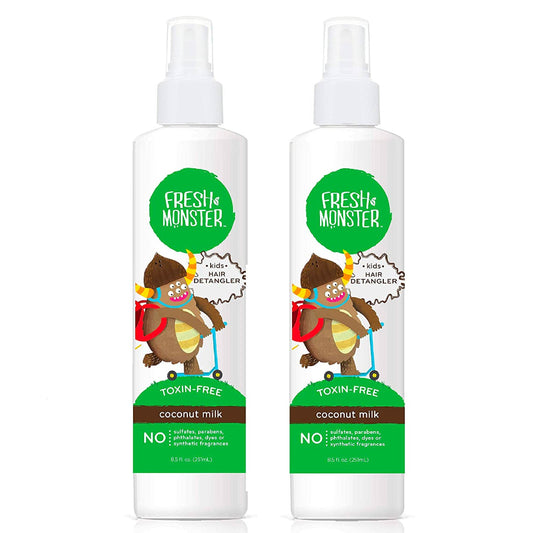 Fresh Monster Kids Detangler Spray, Toxin-Free, Hypoallergenic & Natural, Hair Conditioning Spray For Kids, Coconut (2 Pack, 8.5