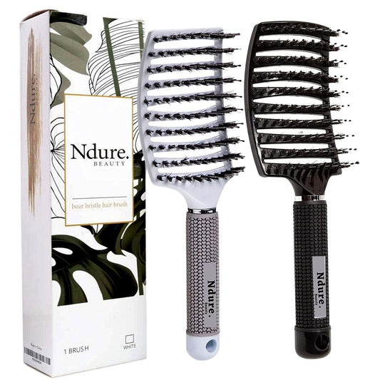 Curved Vented Boar Bristle Styling Hair Brush, Single White Brush Anti-static Detangler, Wet or Dry Use, Fast Blow Drying, Use o