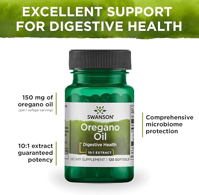 Swanson Oregano Oil 10:1 Extract-Natural Supplement Promoting Digestive Health-Respiratory & Urinary Tract Health Support (120 Softgels, 150mg Each)