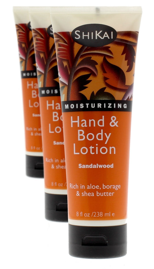 Shikai Sandalwood Hand & Body Lotion (8Oz, Pack Of 3) | Daily Moisturizing Skincare For Dry And Cracked Hands | With Aloe Vera &