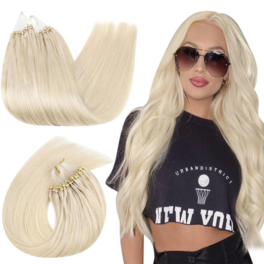 Ugeat Microlink Hair Extensions Human Hair 22 Inch Icy Blonde Hair Extensions Micro Loop Human Hair Extensions Platinum Blonde H