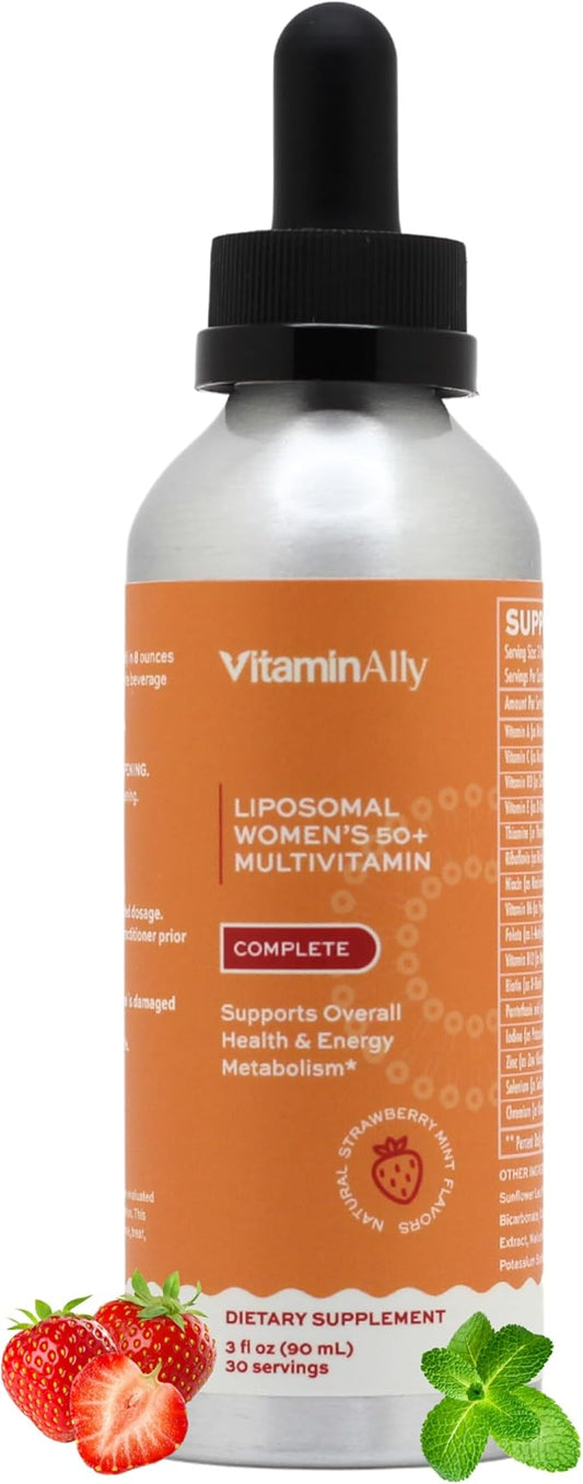 Liposomal Women's 50+ Liquid Multivitamin Drops | Non-GMO | Sugar Free | Supports Immunity, Overall Health and Energy | 30 Day Supply | 3 FL Oz (Natural Strawberry Flavor)