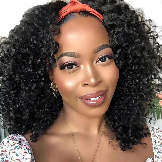 Isee Headband Wig Human Hair Kinky Curly Human Hair Wigs For Black Women Glueless None Lace Front Wigs 180% Density 18Inch