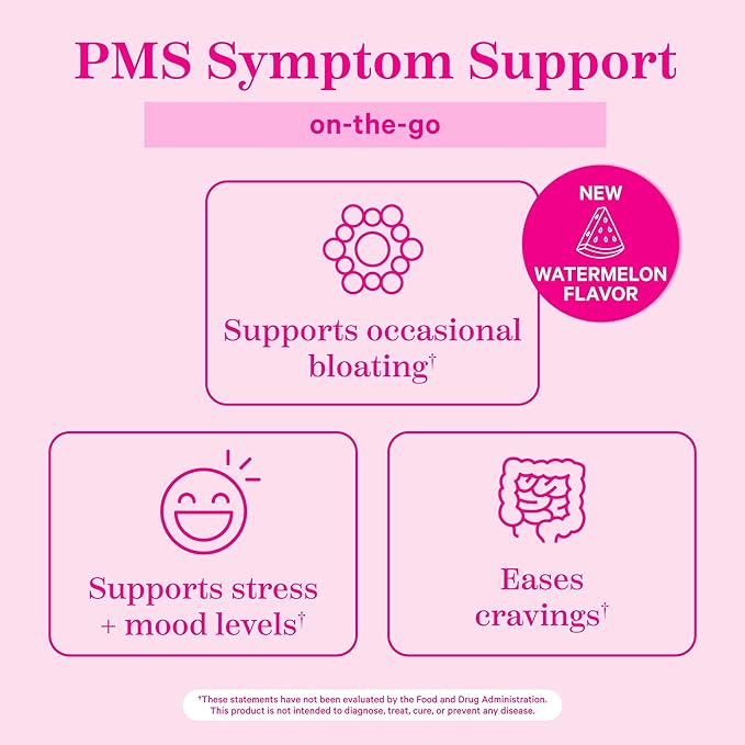 Pink Stork Watermelon PMS Sweets for Teens and Women with Fenugreek & Milk Thistle, Simple & Natural Ingredients for Period Support, Digestion, Bloating, & Mood Support - 30 Drops