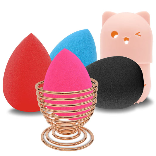 Makeup Sponge Holder Set,Makeup Blending Sponge Storage Drying Rack And Cute Silicon Sponge Carrying Travel Case With 4 Pieces M