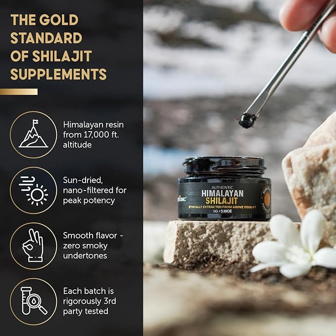 NutroTonic® Authentic Himalayan SHILAJIT® for Men & Women | Wild Crafted +17000 FT | 40X Nanofiltered & Sun Dried | Brain, Heart, Cellular Health | 3rd Paty Lab Tested | Fulvic & Humic Acid | 5G Resin