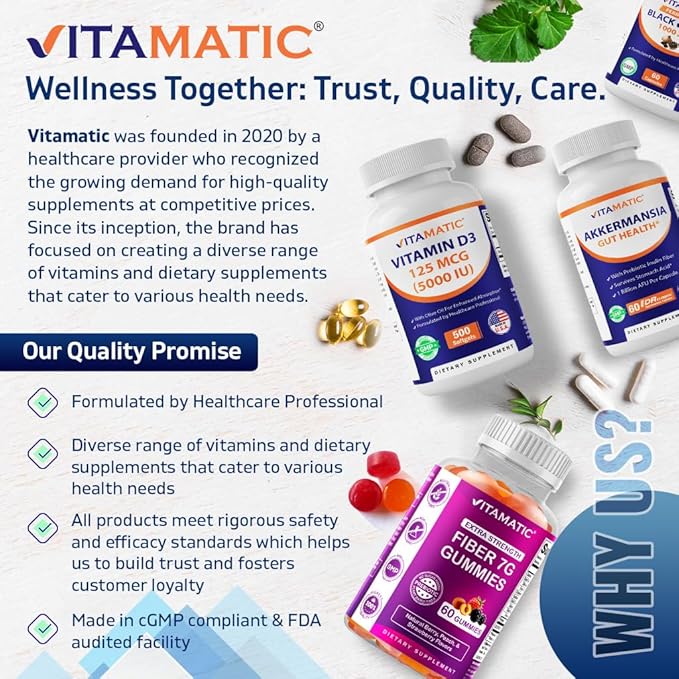 Vitamatic Carbonyl Iron 65 mg with Vitamin C – Gentle Iron Supplement for Energy & Immune Support – High Absorption – 120 Tablets