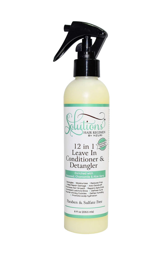 Nzuri Solutions Hair Regimen 12 In 1 Leave In Conditioner & Detangler Enriched With Seaweed, Chamomile And Aloe Vera 8Oz