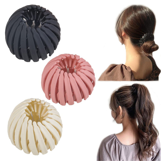 Bird Nest Magic Hair Clip,3 Pcs Lazy Bird'S Nest Plate Hairpin,Women And Girls Hair Bun Fixing Hair Claws Retro Retractable Pony