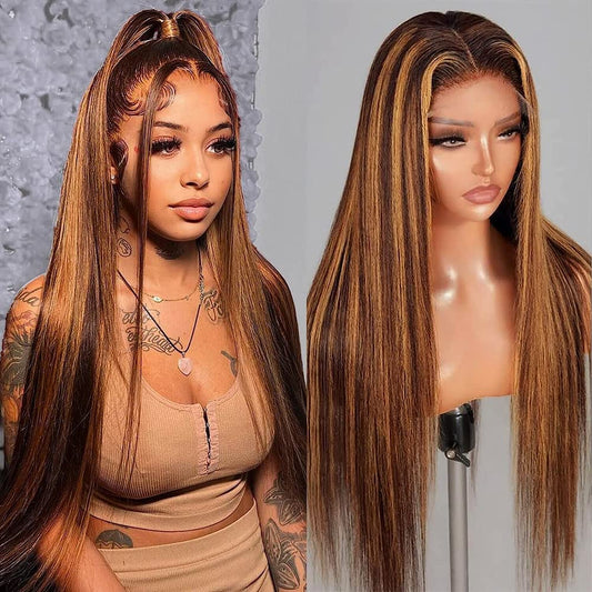 Flady Highlight Ombre Lace Front Wig Human Hair Pre Plucked 4/30 Colored Honey Blonde Hd Lace Frontal Wigs For Black Women Human