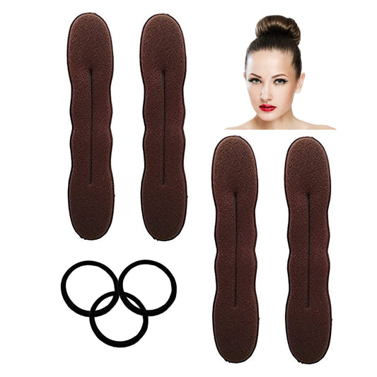Styla Hair Brunette 4 Count Hair Bun Maker Accessories, Large Foam Sponge Shaper For Easy Bun Twister, Ballet Buns, French Twist