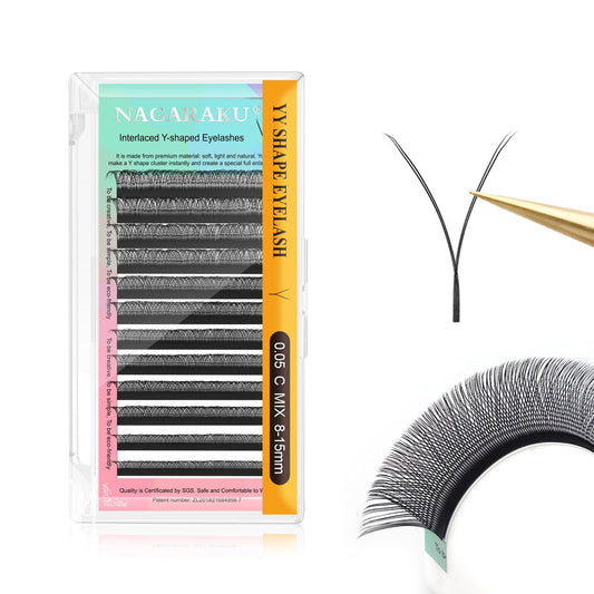 Nagaraku Eyelash Extensions Cluster 3D W Shape Triple-Core Volume Lashes Hand Woven Long Stem 0.07Mm C Curl 8-15Mm Mix Matte Bla