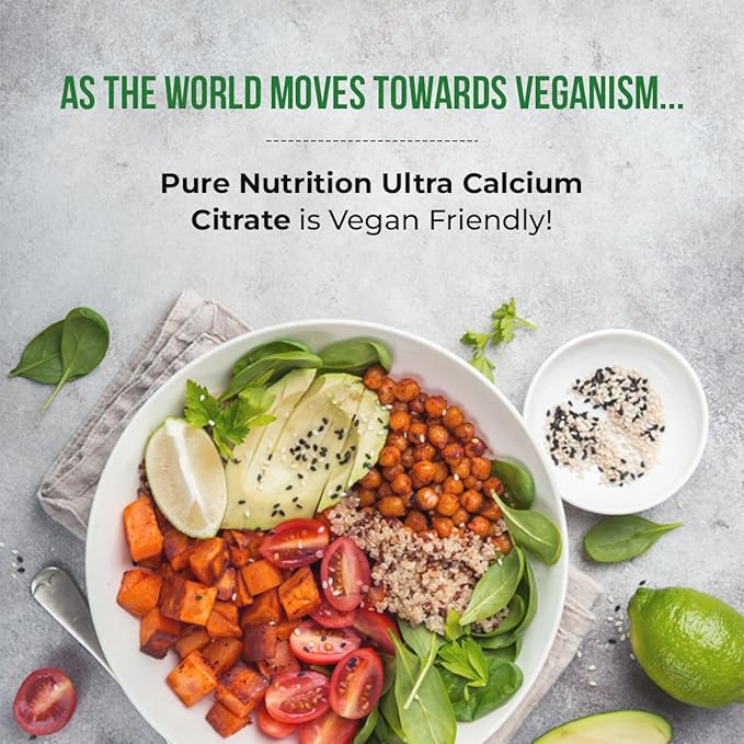 Pure Nutrition Ultra Calcium Citrate 1000mg Highly absorbable Calcium Supplement with Calcium Citrate Malate, Vitamin D, Zinc and Magnesium - 1 Tablet Daily (180 Veg Tabs) Non-GMO | Gluten-Free