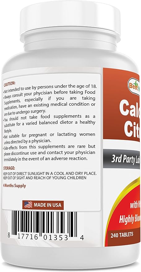 Best Naturals Calcium Citrate with Vitamin D-3 240 Tablets (240 Count (Pack of 3))