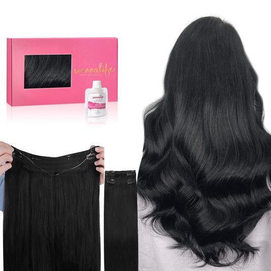 Wennalife Wire Hair Extensions (Increase 50% Lifespan) Real Human Hair 16 Inch 125G Jet Black Remy Real Hair Extensions Invisibl