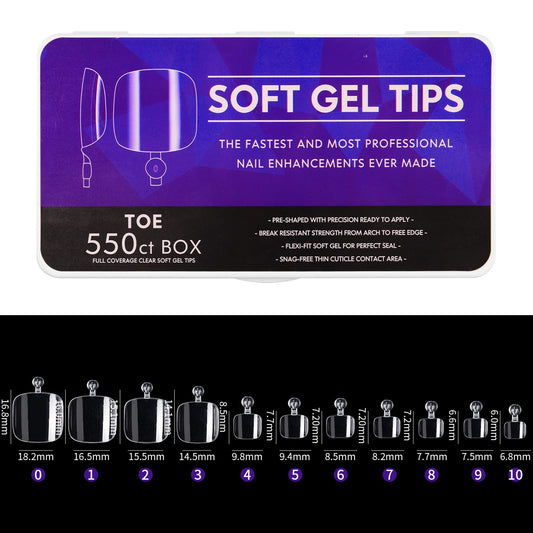 Cycullinyt Toe Nail Tips, Full Cover Clear Soft Gel Tips, Toe False Nail Tips For Acrylic Nails Extension With Box, 550Pcs, 11 S