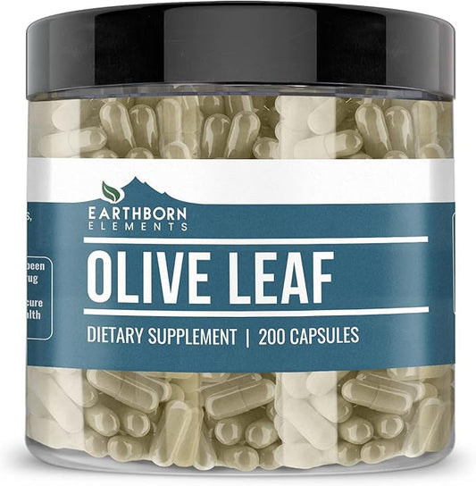 Earthborn Elements Olive Leaf Extract 200 Capsules, Pure & Undiluted, No Additives