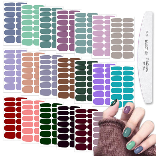 Wokoto 20 Sheets Solid Color Nail Polish Strips Stickers Self-Adhesive Stick On Gel Nail Strips Full Nail Wraps For Women Nails