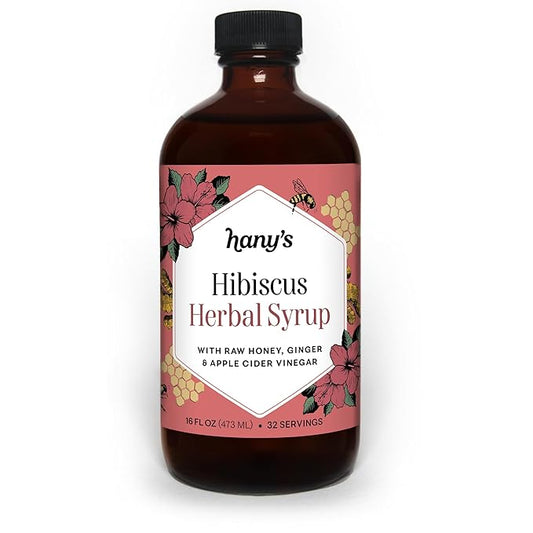 Hany's Harvest Hibiscus Ginger Herbal Syrup – 16 fl oz | All-Natural Wellness Tonic, Apple Cider Vinegar, Ginger, Hibiscus & Lemon | Non-GMO, Gluten-Free, Handcrafted