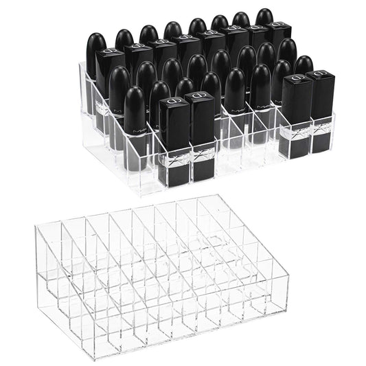 Hedume 2 Pack Lipstick Holder, 40 Slot Acrylic Lipstick & Makeup Organizer, Clear Cosmetic Display Case for Lipstick, Brushes, B