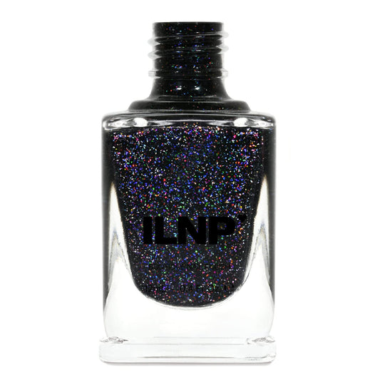 Ilnp Party Bus - Black Rainbow Flake Holographic Shimmer Nail Polish, Chip Resistant, 7-Free, Non-Toxic, Vegan, Cruelty Free, 12