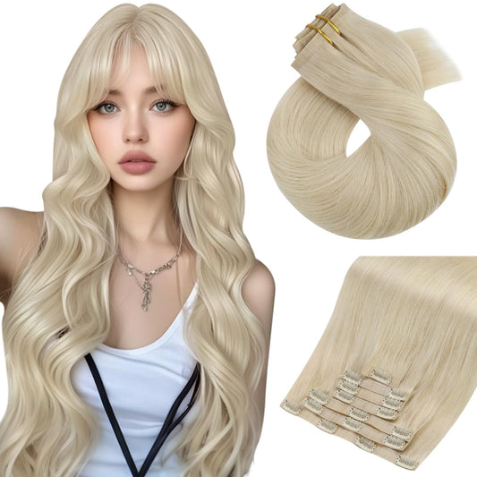 Moresoo Seamless Clip In Hair Extensions Blonde Remy Pu Weft Clip In Human Hair Extensions Platinum Blonde Seamless Hair Extensi