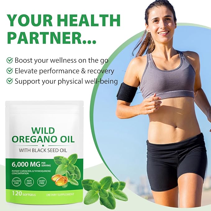 Oregano Oil Capsules,2 in 1 6000mg Oil of Oregano with Black Seed Oil 200mg,Wild Oregano Oil Immune and Antioxidant Support,Non-GMO,Gluten Free,240 Softgels (2 Bag)