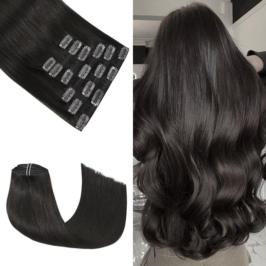 Honsoo Brown Clip In Real Human Hair Extensions 20In 7Pcs Dark Brown Natural Remy Soft Long Human Hair Extensions