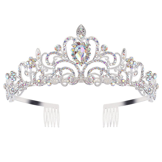 Cocide Silver Tiara Crowns Aurora Borealis Crystal Headband Princess Colorful Rhinestone Crown With Combs Bride Headbands Bridal