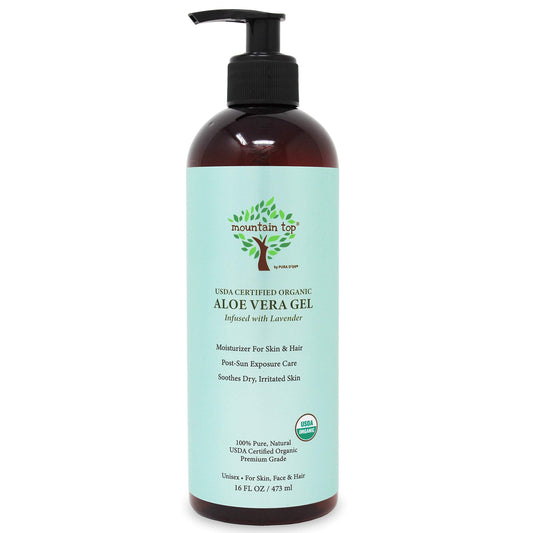 Mountain Top Organic Aloe Vera Gel (16 Fl Oz / 473 Ml) Usda Certified 100% Pure & Natural - For Extremely Dry & Itchy Skin