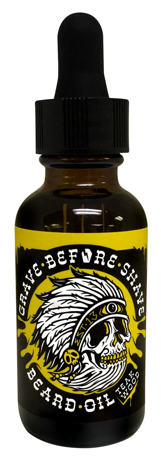 Grave Before Shave Teakwood Beard Oil 1 Oz. Bottle With Dropper Top Dispenser
