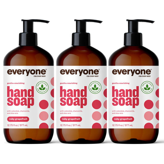 Everyone Liquid Hand Soap, 12.75 Ounce (Pack Of 3), Ruby Grapefruit, Plant-Based Cleanser With Pure Essential Oils (Packaging Ma