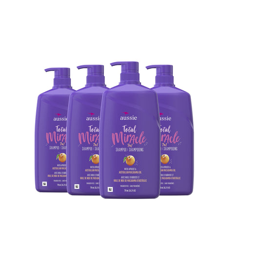 Aussie Total Miracle with Apricot & Macadamia Oil, Paraben Free Shampoo, 26.2 fl oz Pack of 4