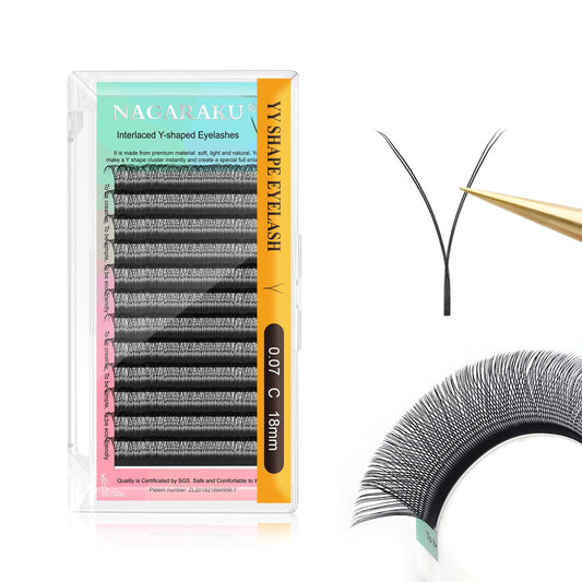 Nagaraku Yy Eyelash Extensions Supplies Y Lash 0.07Mm C Curl 18Mm Premade Fans 4D Russian Volume Y Shape Faux Mink Matte 12 Rows