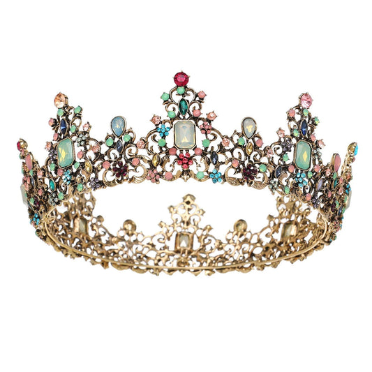 SWEETV Jeweled Baroque Queen Crown - Rhinestone Wedding Crowns and Tiaras for Women, Costume Party Hair Accessories with Gemston