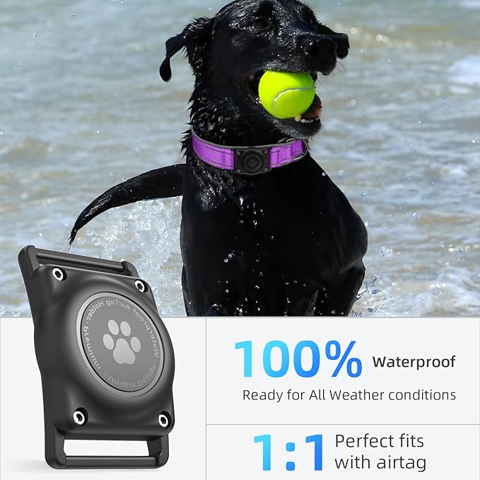 Airtag Dog Collar - 100% Waterproof Air tag Dog Collar Holder for Apple AirTag, Reflective, Soft Padded, Everlasting, GPS Dog Collar for Small Medium Large Dogs (Purple, XL)