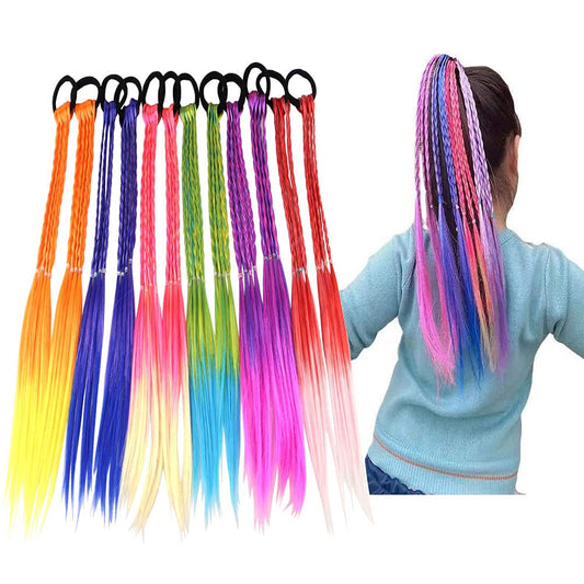 HUJIANWEN Girls Hair Extensions Accessories -Colorful Wigs Beauty Hair Bands Headwear Kids Twist Braid Rope Ponytail Hair Orname