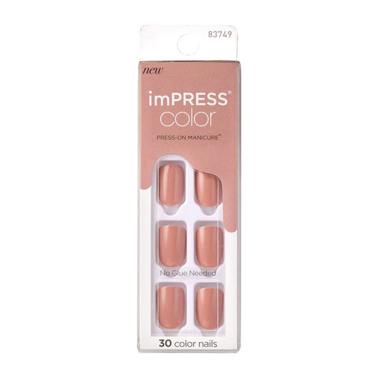 KISS imPRESS No Glue Mani Press On Nails, Color, 'Sandbox', Pink, Short Size, Squoval Shape, Includes 30 Nails, Prep Pad, Instru