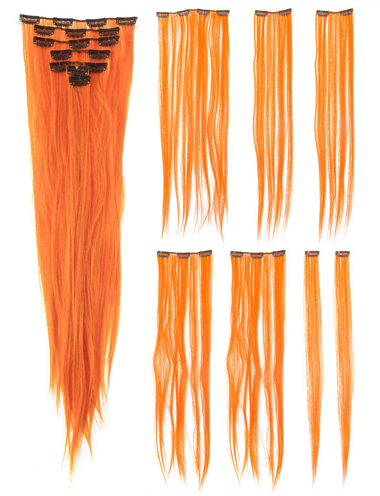 Swacc 7 Pcs Full Head Party Highlights Clip On In Hair Extensions Colored Hair Streak Synthetic Hairpieces (22-Inch Straight, Or