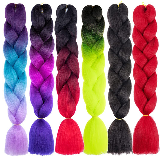 Xiaofeng Braiding Hair Extensions For Women 6 Packs 100G/Pack 24Inch High Temperature Ombre Jumbo Synthetic Braiding Hair For Tw