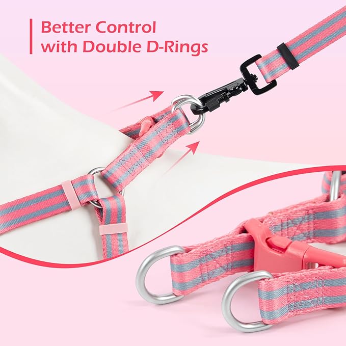 Stripe Step in Dog Harness for Small Dogs, Freedom Nylon Dog Halter Vests, Lightweight and Escape Proof Puppy Harness, Quick Fits for Small Medium and Large Dogs, Pink M