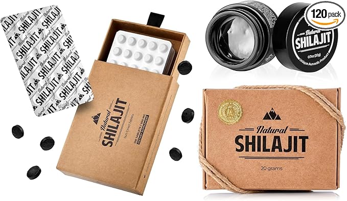 Natural Shilajit Tablets - 120 Count, Sun Dried 100% Pure Shilajit for Men & Natural Shilajit Resin - Shilajit for Men & Women with Fulvic Acid & Trace Minerals