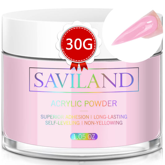 Saviland Pink Acrylic Powder - 1Oz Professional Colored Acrylic Nail Powder, Color Acrylic Powder For Nails Extension 3D Nail Ar