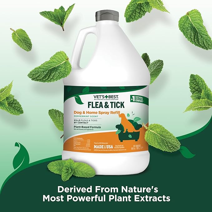 Vet’s Best Flea and Tick Home Spray – Plant-Based Flea and Tick Treatment for Dogs and Indoor Use – Natural Essential Oil Spray for Flea Control in The Home – Made in USA – 96 oz Refill