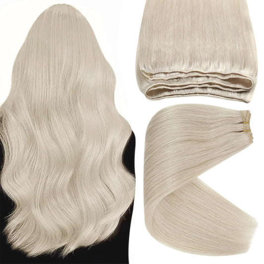 Sunny Blonde Weft Hair Extensions Human Hair Platinum Blonde Sew In Hair Extensions Real Human Hair Weft Remy Hair Short Blonde