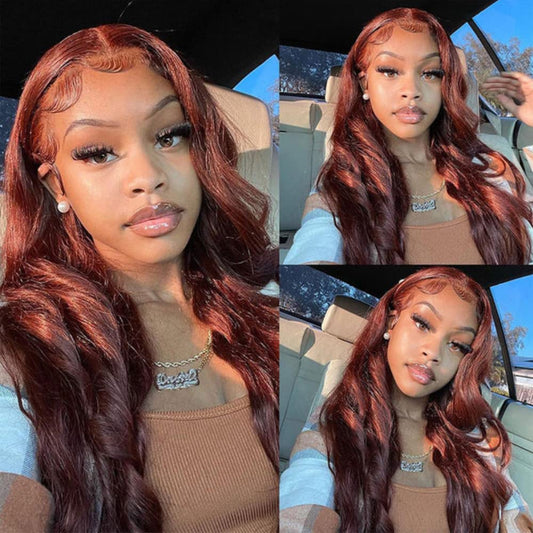 Xterfsty Long 30 Inch Reddish Brown 5X5 Hd Lace Closure Wigs Human Hair 180% Density 33B Body Wave Lace Front Wigs Human Hair Gl