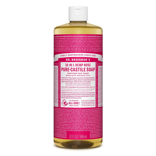 Dr. Bronner'S - Pure-Castile Liquid Soap (Rose, 32 Ounce) - Made With Organic Oils, 18-In-1 Uses: Face, Body, Hair, Laundry, Pet